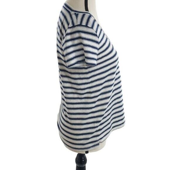 Madewell T Shirt Womens S Blue White Striped Scoop Neck Linen Casual Tee - Picture 4 of 7
